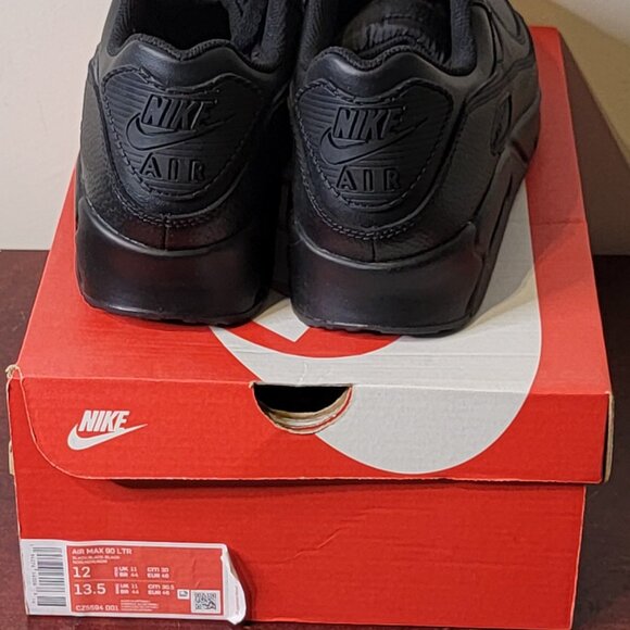 SIZE 12 - Nike Air Max 90 "Triple Black" Leather Sneakers NWT - Picture 6 of 8